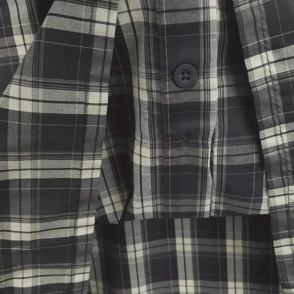 The North Face Shirt Men Medium Black White Plaid Short Sleeve Classic Button-Up